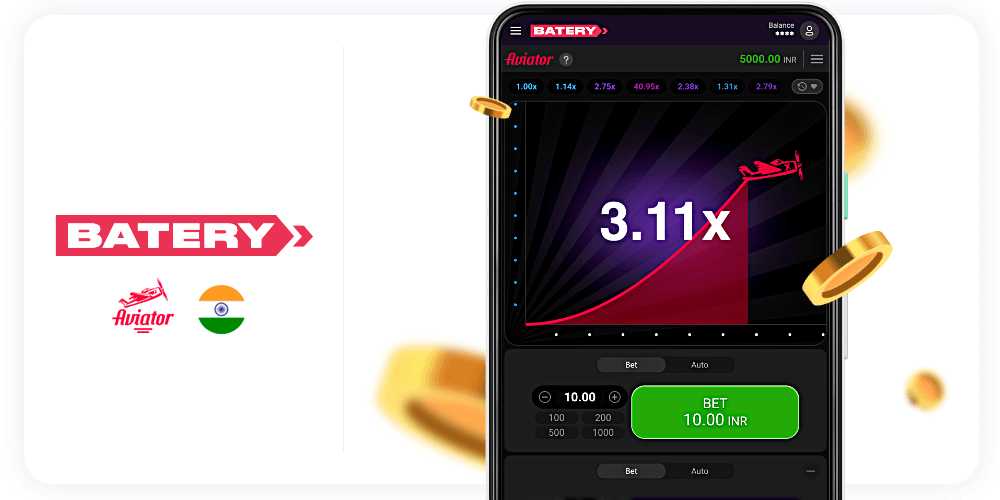 Users of Batery Casino from India can play Aviator both for free in demo mode and for real money