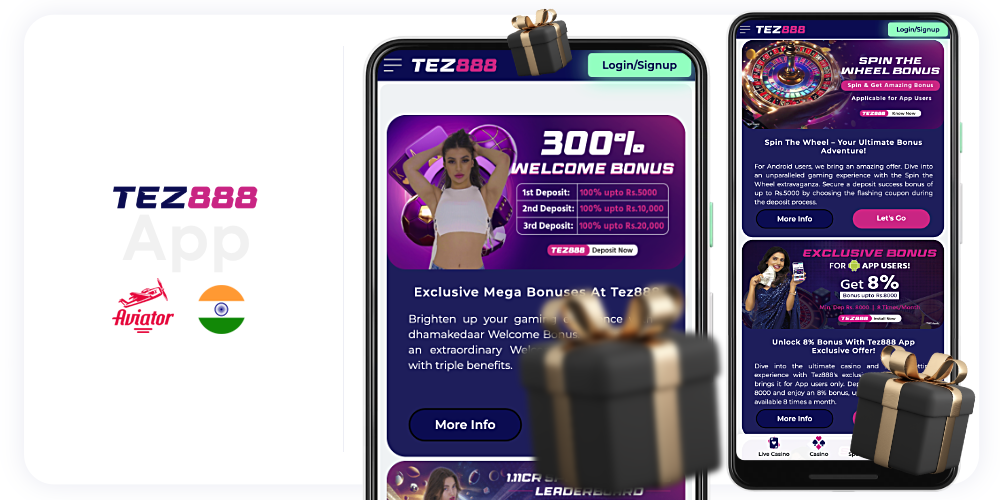 Various bonuses are available to users of the Tez888 app