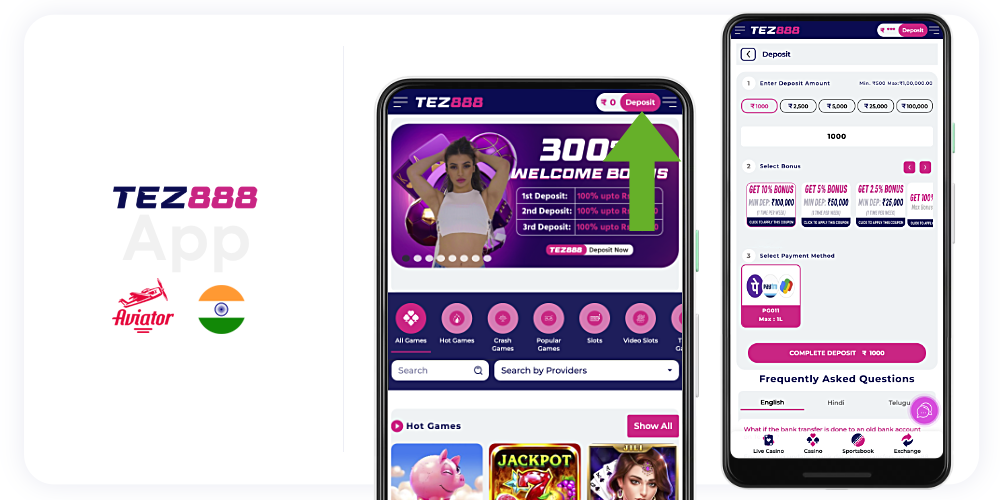 Making a deposit via the Tez888 app is just a few clicks away